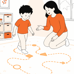 Therapy – a therapist guiding a child along a pattern