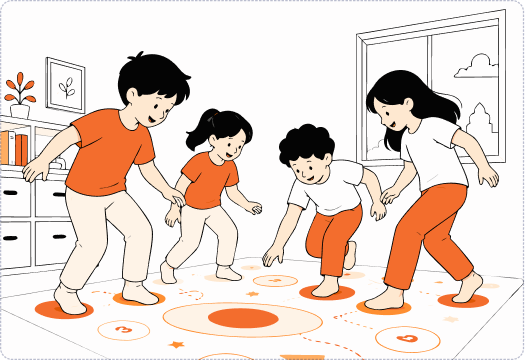 Engaged children on an interactive floor