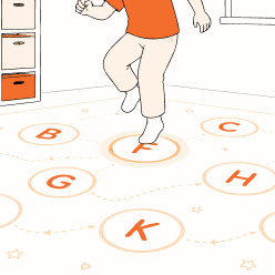 Early education – a child jumping across letters