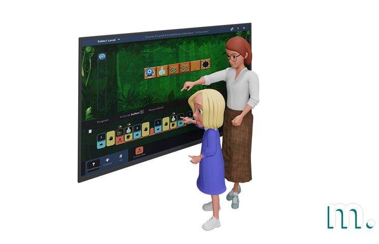 Students learning coding on interactive whiteboards and PCs