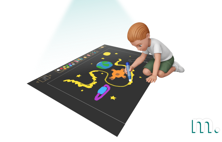 Child using IR pens on a drawing floor