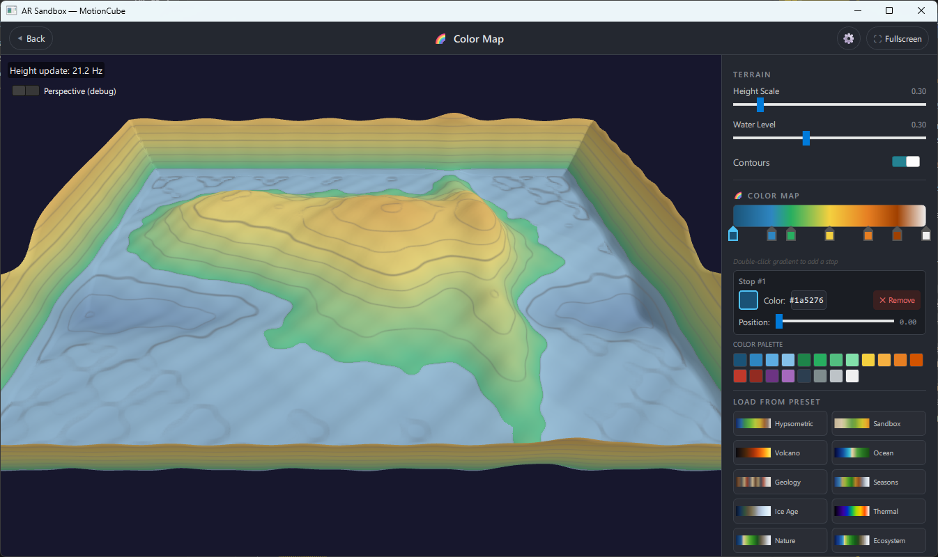 Augmented reality sandbox — real-time terrain visualisation projected onto sand