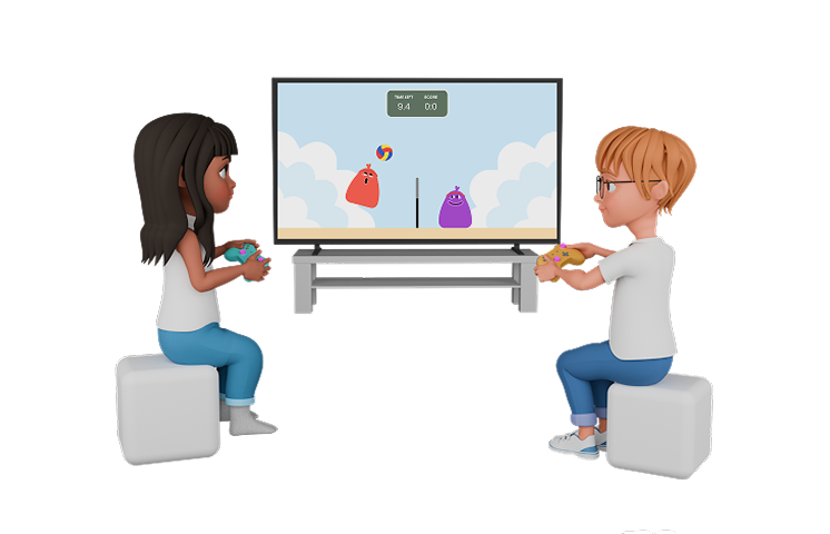 Children playing with interactive gamepads