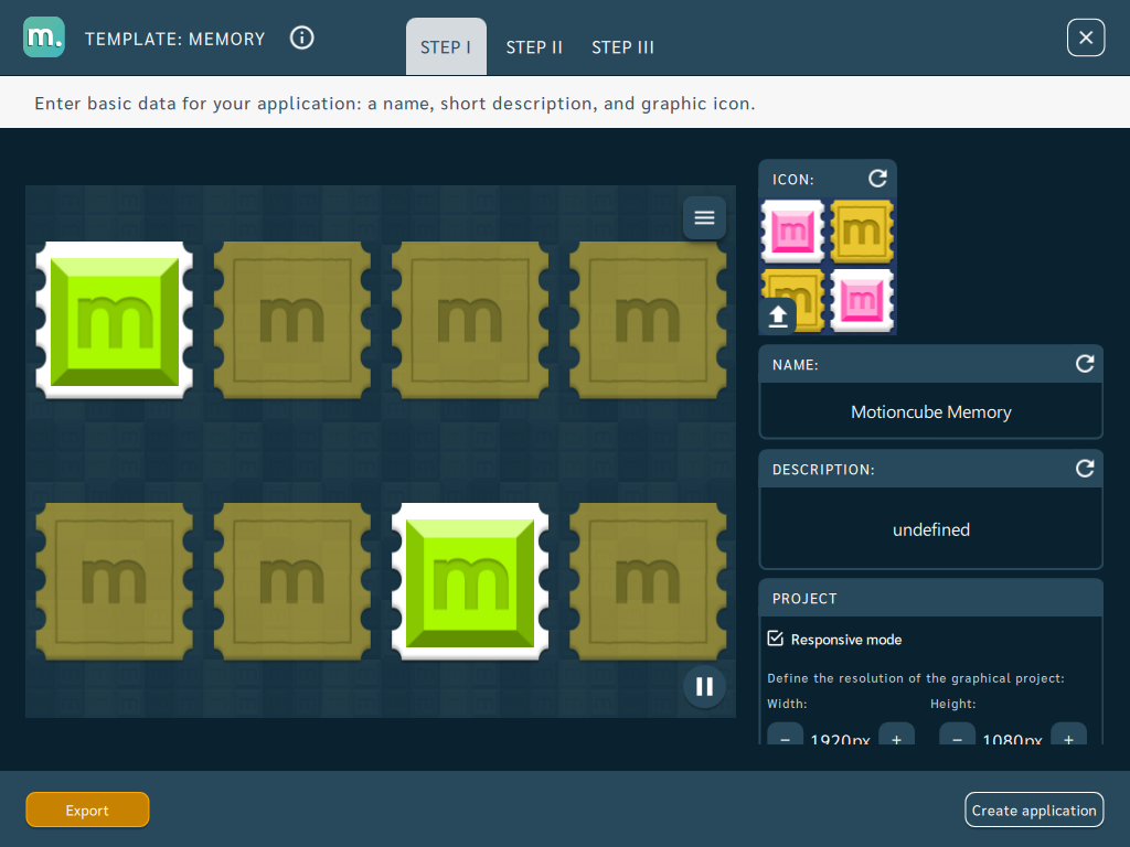 Memory game template, STEP 1, Motioncube