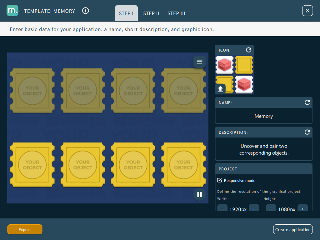 Memory game template, STEP 1, Motioncube