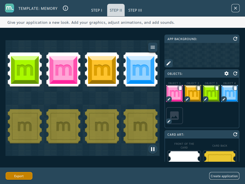 Memory game template, STEP 2, Motioncube