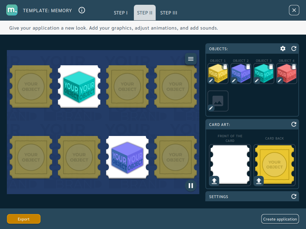 Memory game template, STEP 2, Motioncube