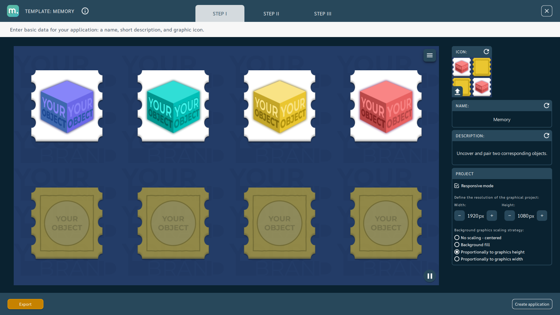 STEP 1 in Motioncube template - icon and basic settings